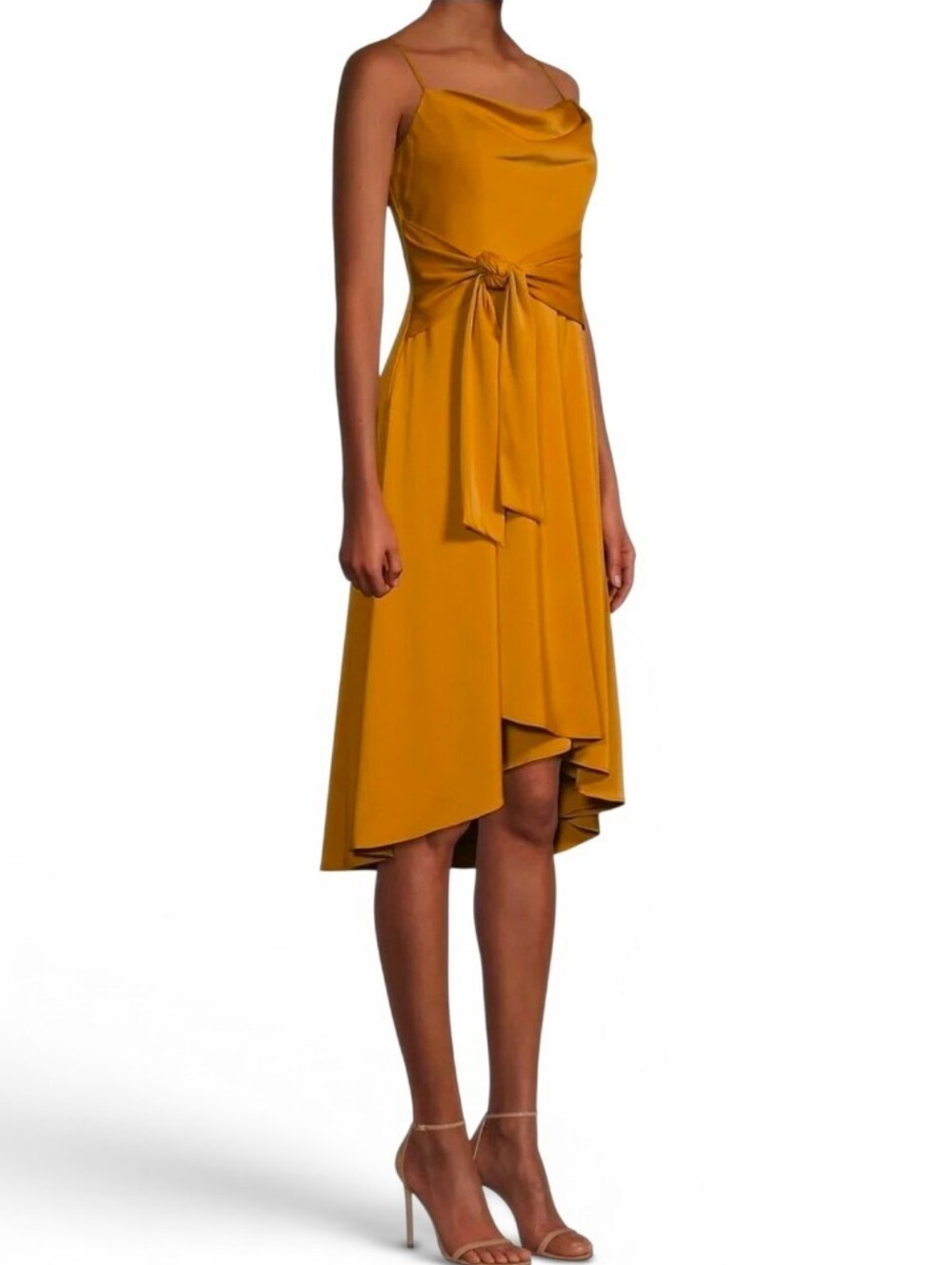 AIDAN MATTOX Marigold Belted Satin Dress - Size 14